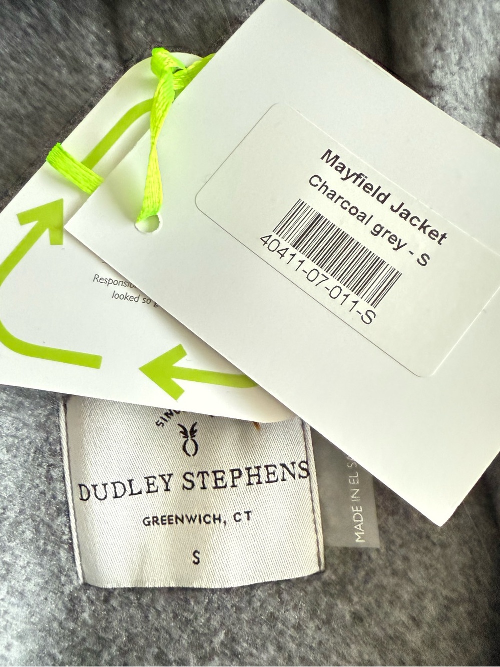 0630 Dudley Stephens Mayfield Jacket Charcoal Grey Vello Fleece Small NWT - Picture 4 of 7